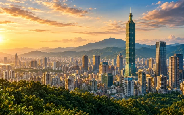Tháp Taipei 101 và thành phố Đài Bắc nhìn từ trên cao